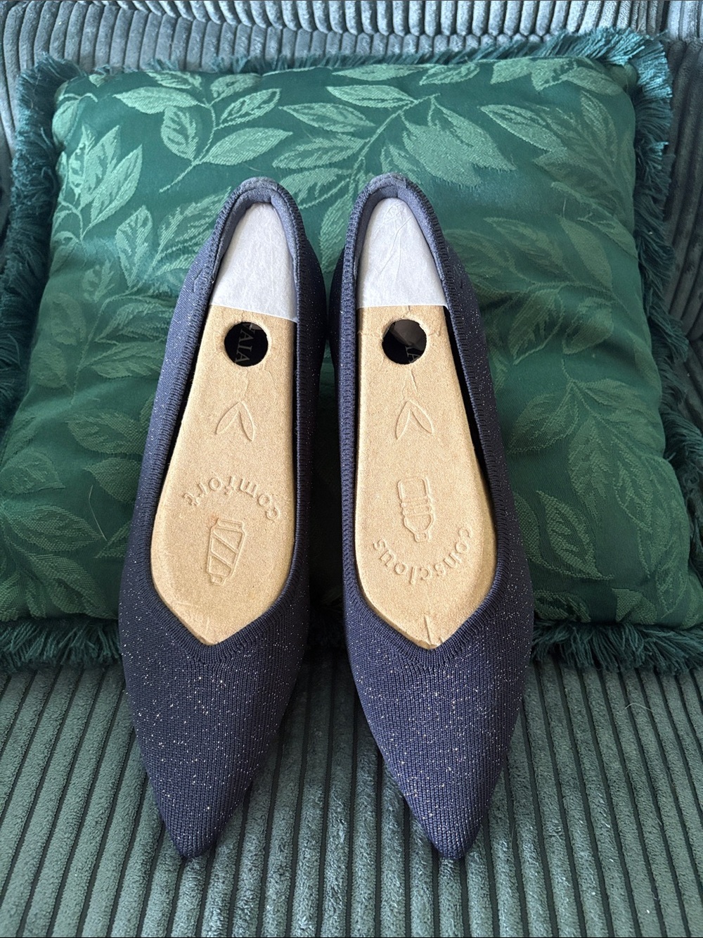 Pointed Toe Slip-On Flats in Dark Navy